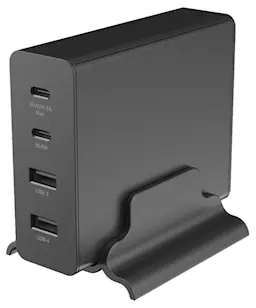 GaN ladestation 4-i-1 2 x USB-C + 2 x USB-A 108W, Sort