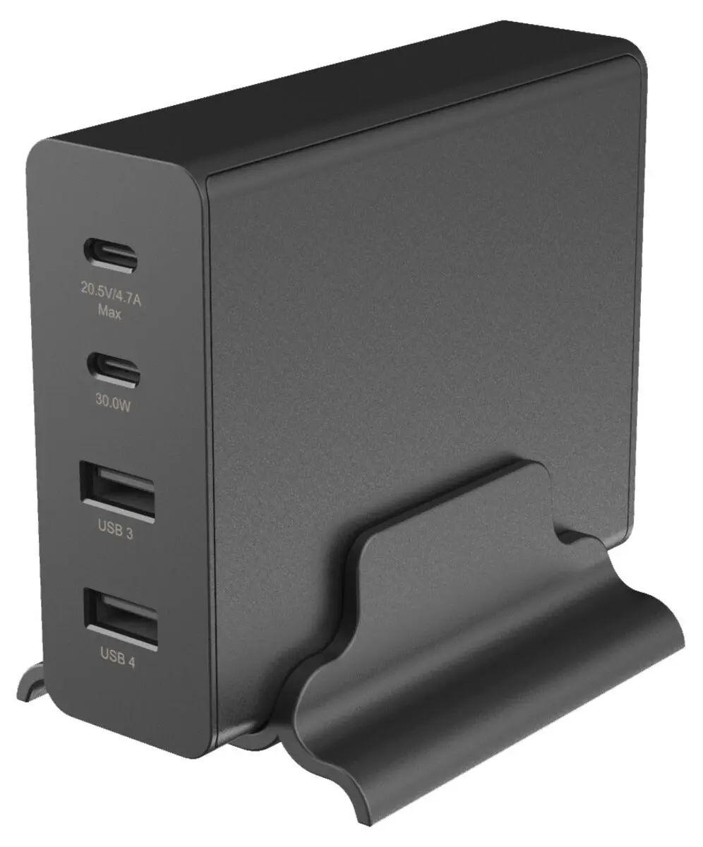 4-i-1 Ladestation GaN 2 x USB-C + 2 x USB-A 108W Sort