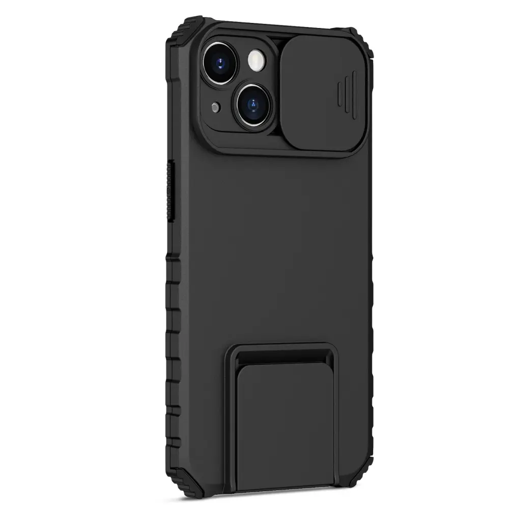 iPhone 14 Kickstand Skal Kameraskydd Svart
