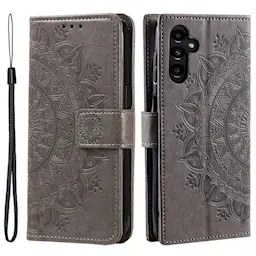 Nahkakotelo Mandala Samsung Galaxy A36 harmaa