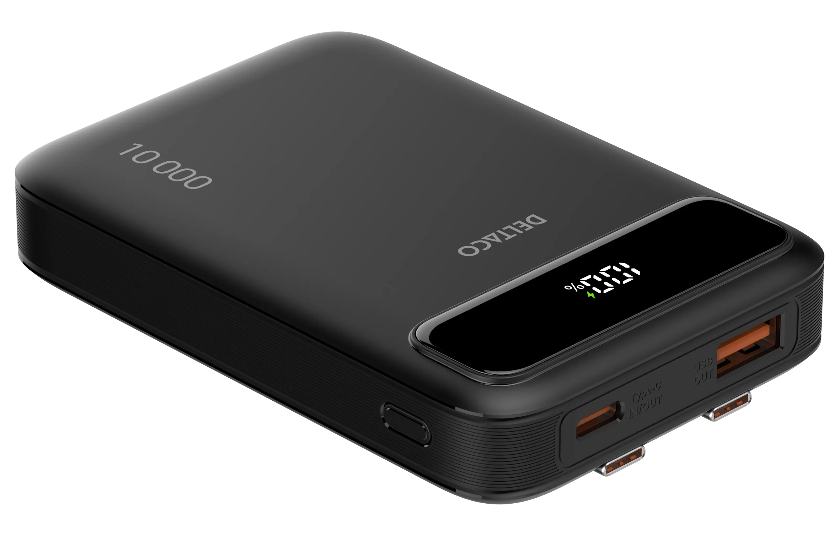 Powerbank med inbyggda kablar 2x USB-C 10000 mAh PD 20W Svart