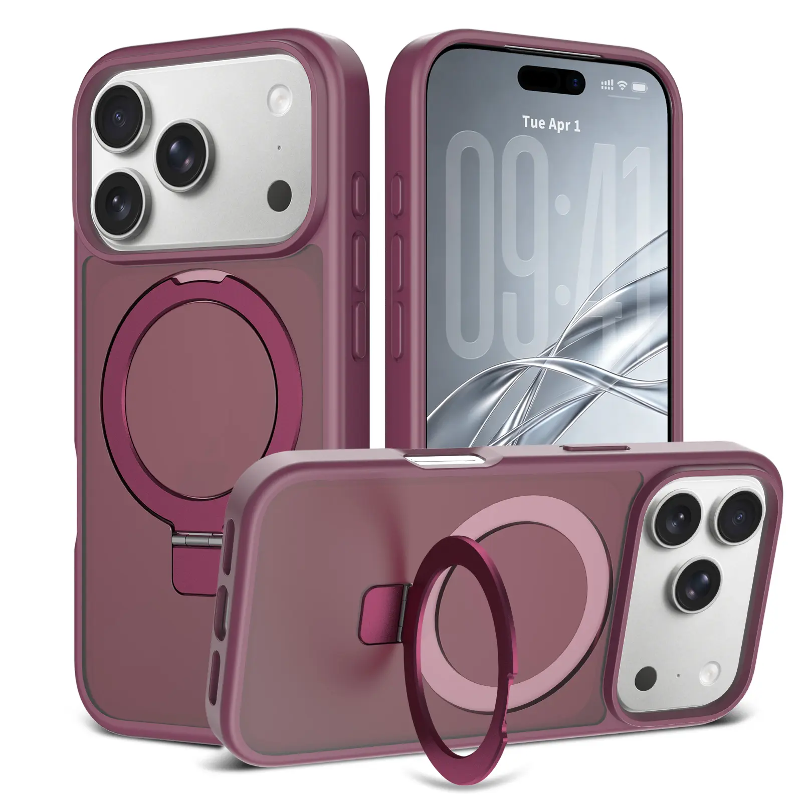 iPhone 18 Pro Max Magnetic hybridcover med stativfunktion, Bordeaux