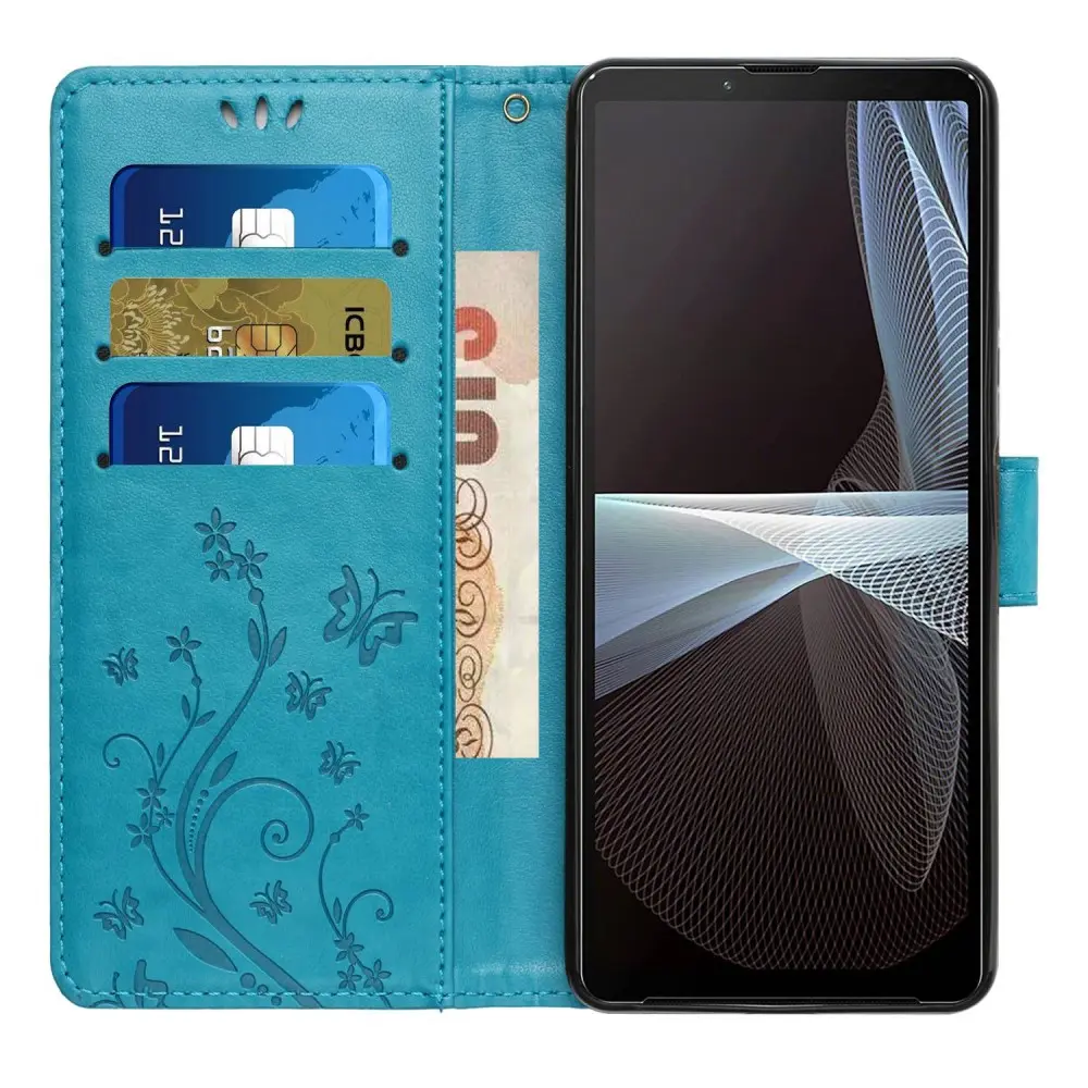 Läderfodral Fjärilar Sony Xperia 10 VI Blå
