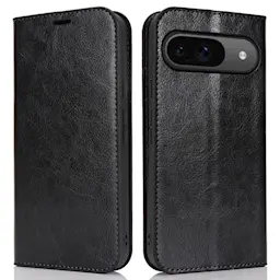 Google Pixel 9 Pro Smidigt mobiletui i ægte læder, Sort