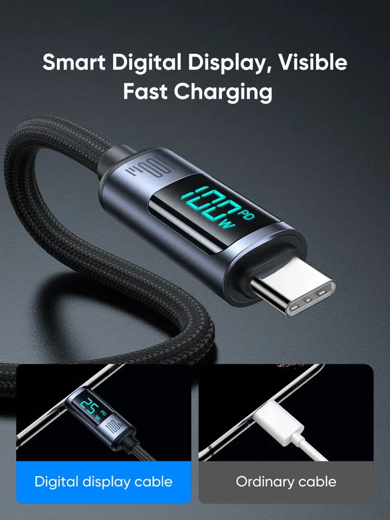 USB-C till USB-C Kabel 100W med Display 2m Svart