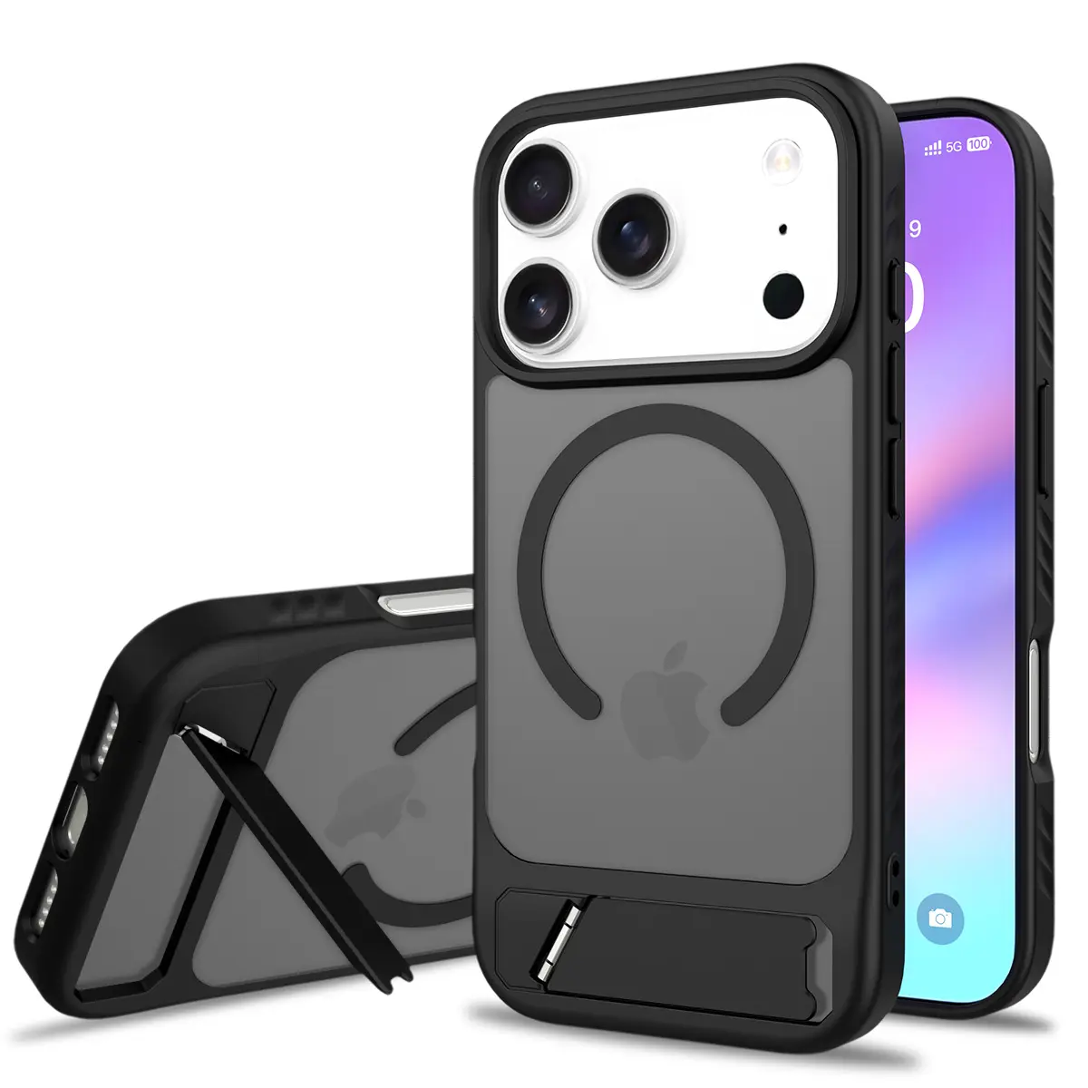Magneettinen suojakuori jalustalla iPhone 18 Pro Max Musta