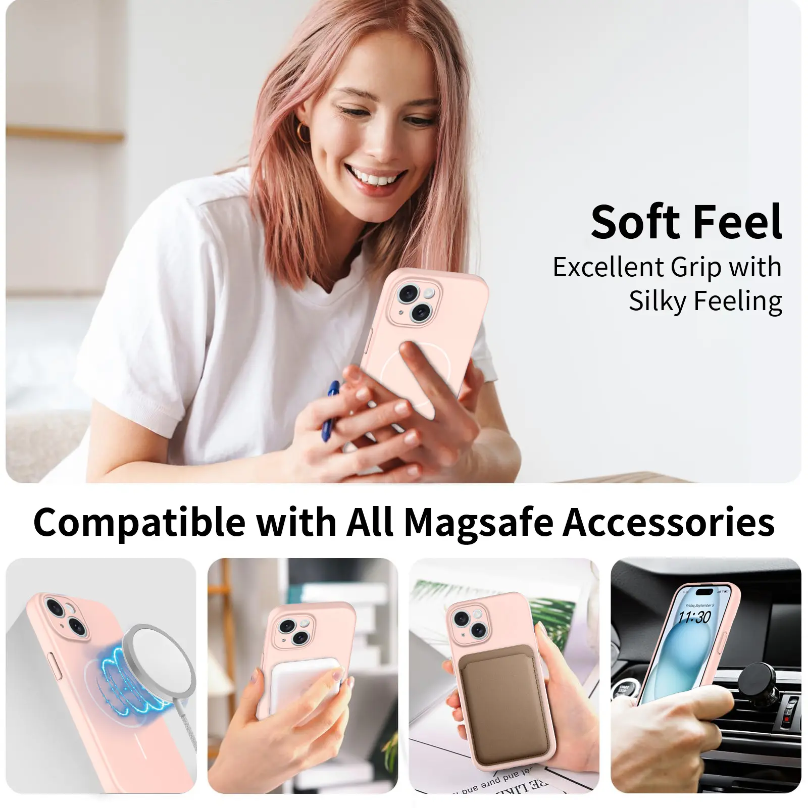 MagSafe-skal SoftArmor iPhone 15 Rosa