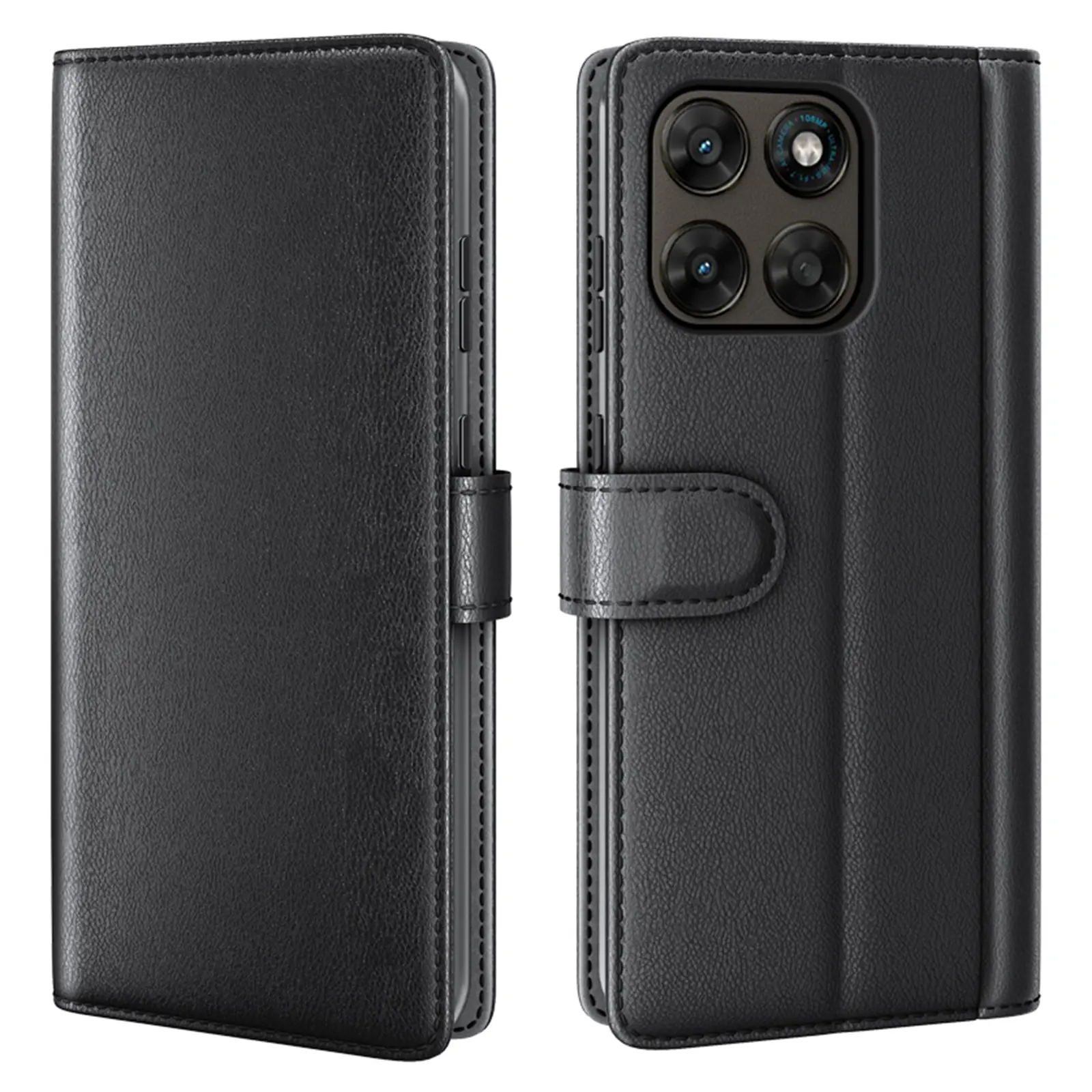 Motorola Moto G87 Lommeboketui i ekte skinn, Svart