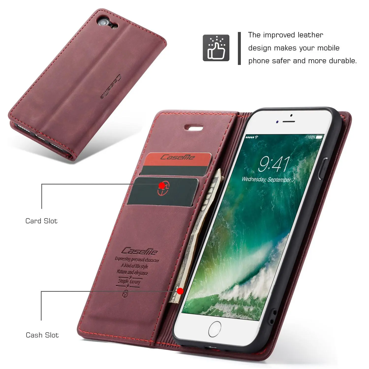 Slim Plånboksfodral iPhone SE 2022 Röd