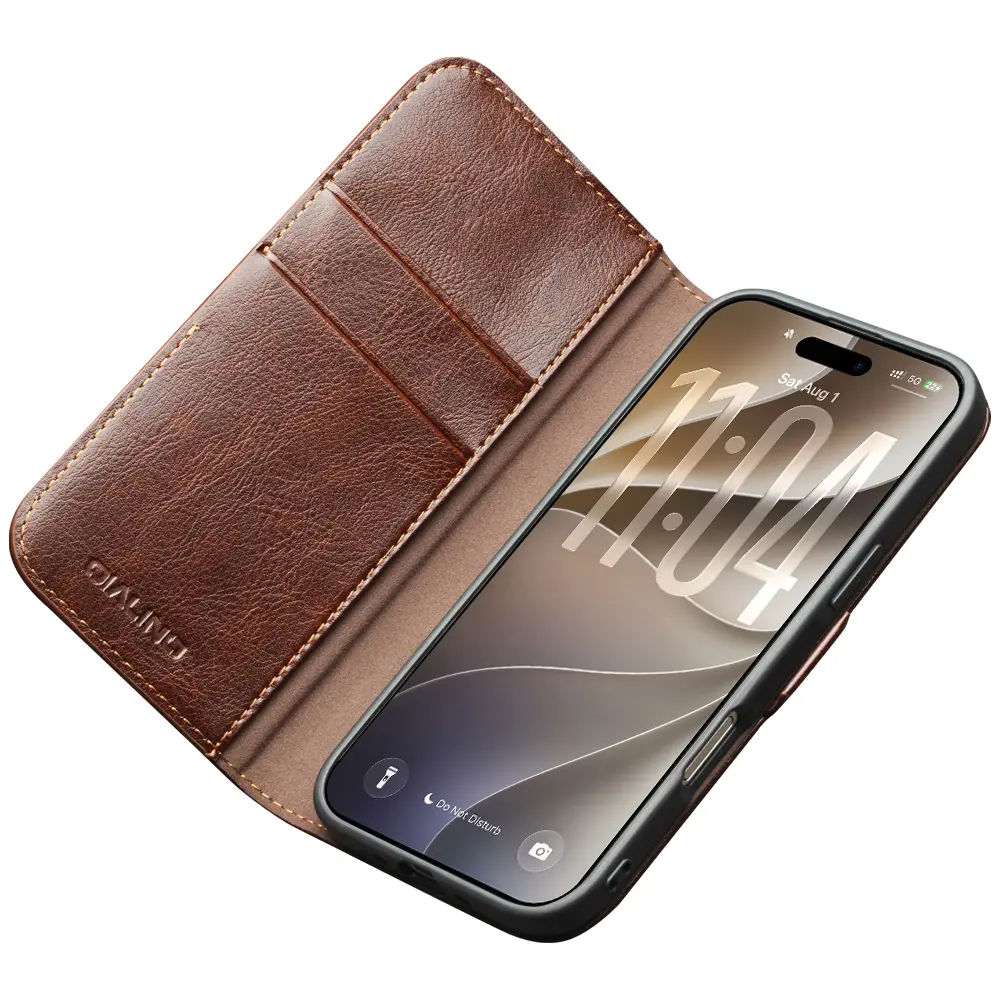 iPhone 18 Pro Leather Wallet Case Brown