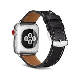 Apple Watch Series 1-3 42mm Armbånd i ægte læder, Sort