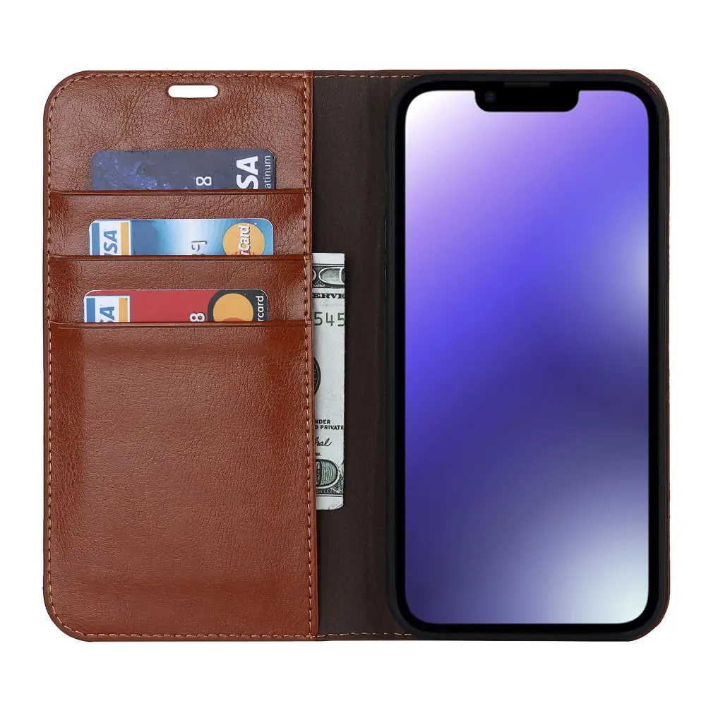 Mobilfodral Äkta Läder iPhone 15 Brun