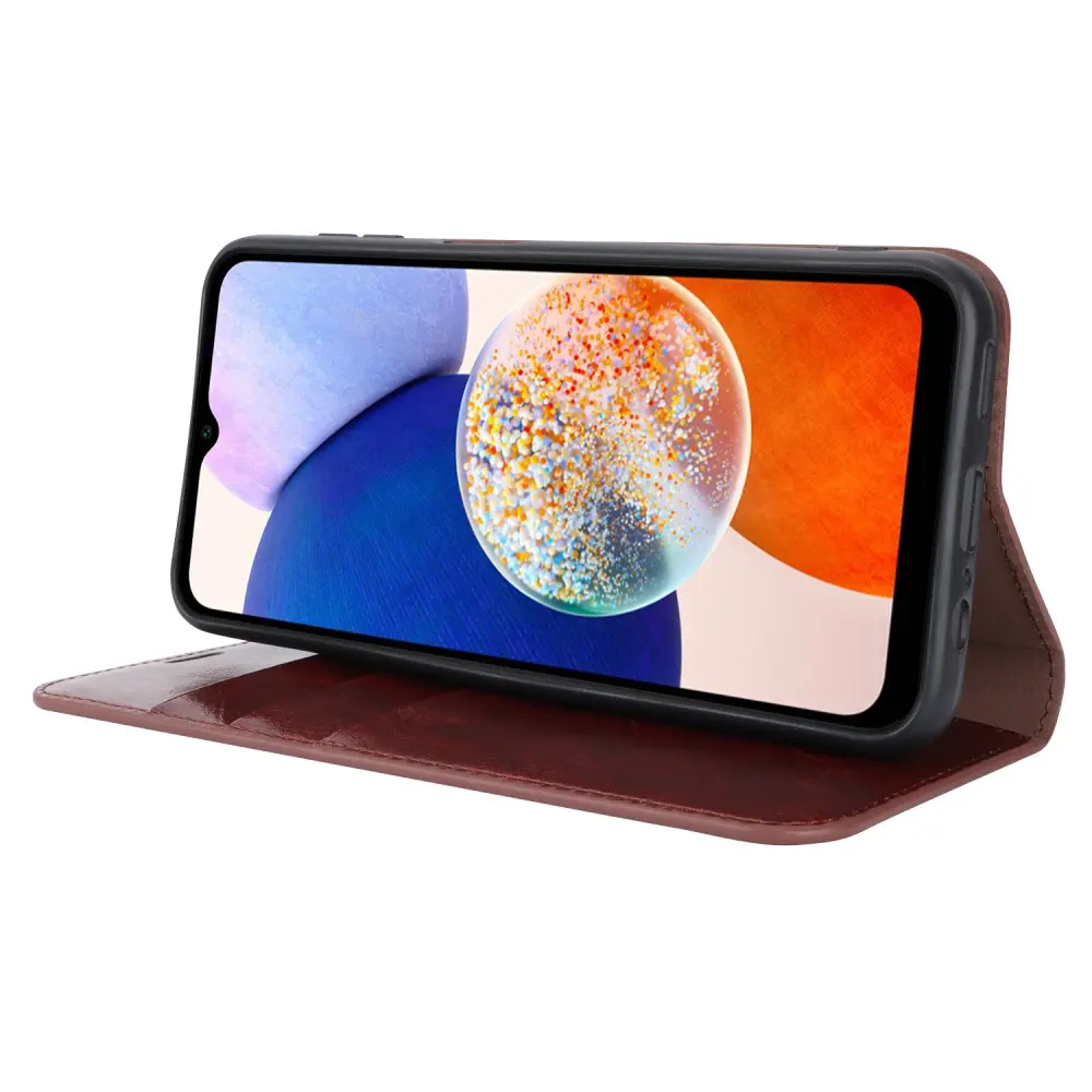 Mobilfodral Äkta Läder Samsung Galaxy A14 Mörkbrun