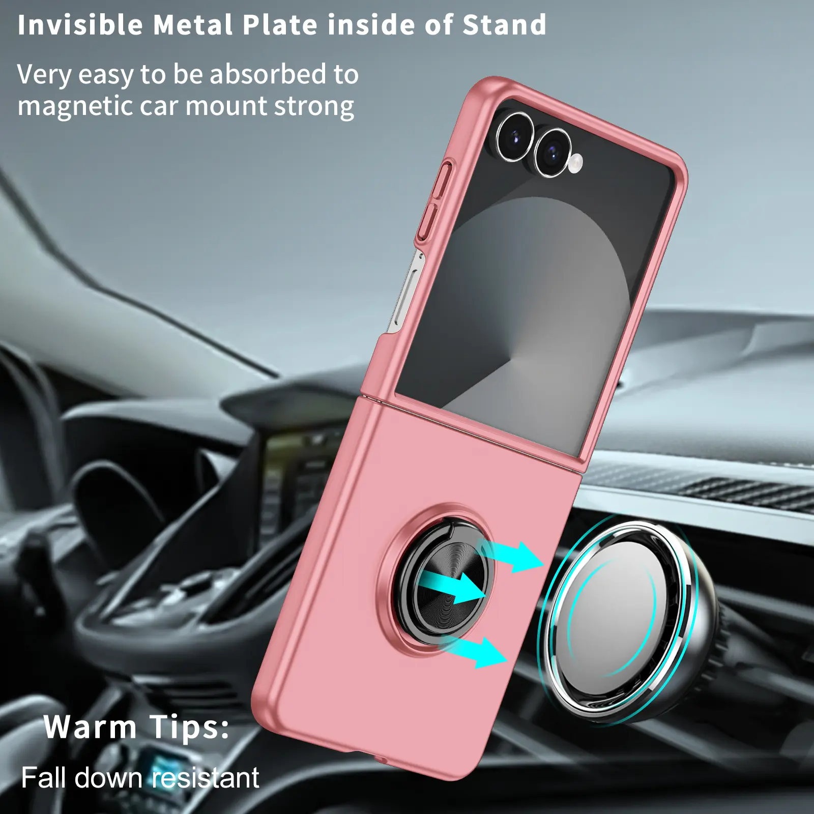 Samsung Galaxy Z Flip 8 skal med magnetisk ringhållare Rosa