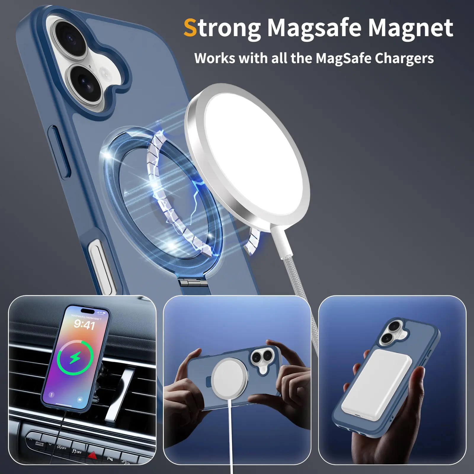 Hybridskal Magnetic Ring iPhone 17 Mörkblå