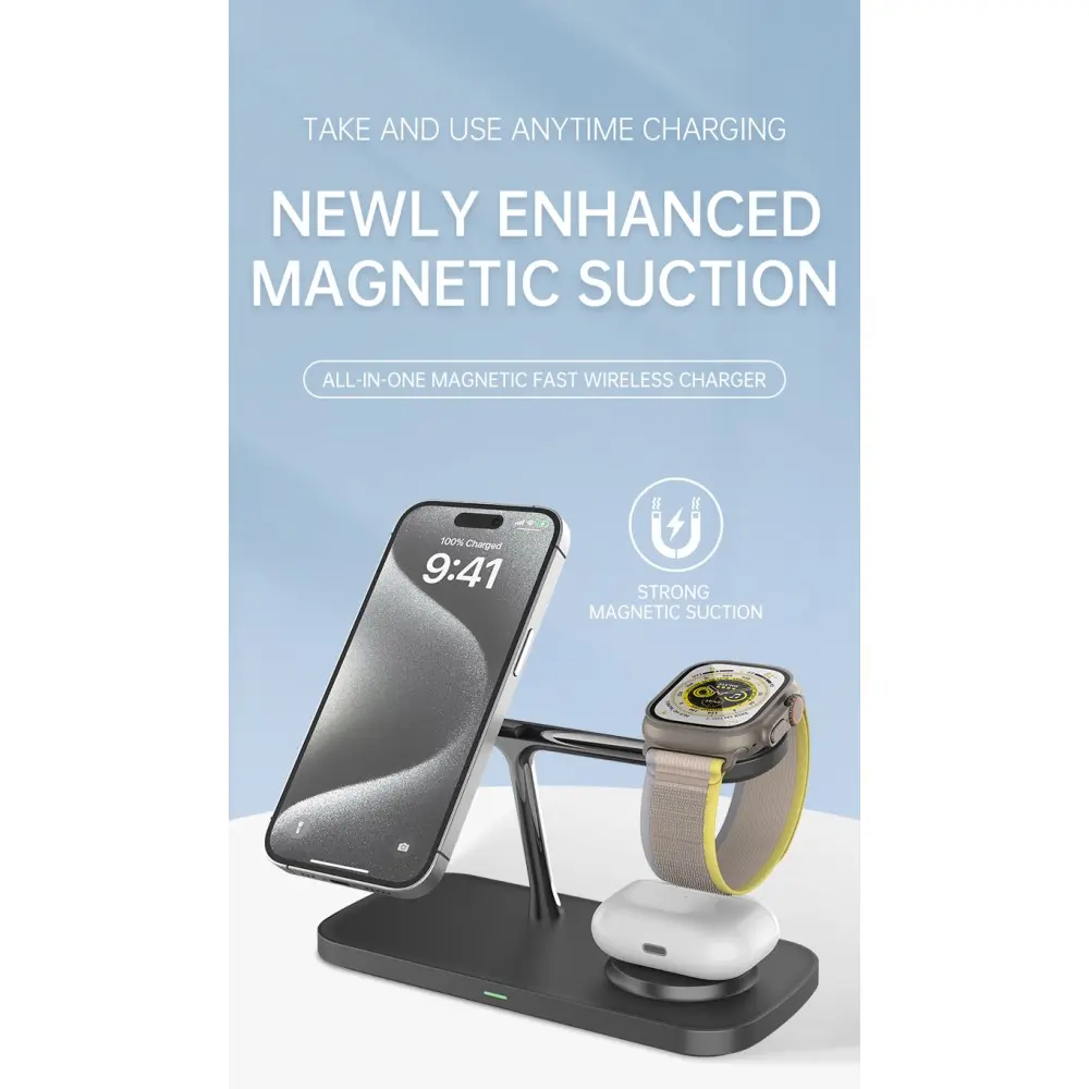 Apple iPhone 18 Pro Max 3-i-1 Qi2 Magnetisk Trådlös Laddningsstation svart