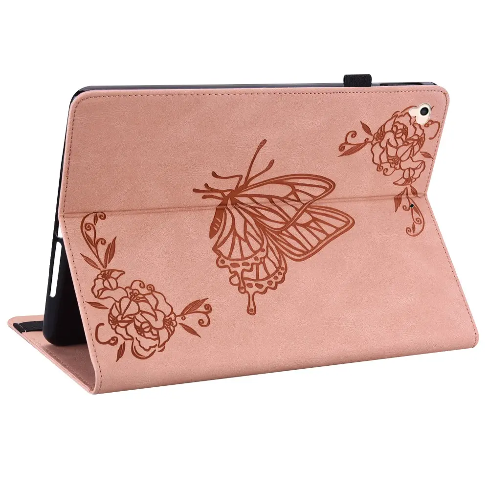 Läderfodral Fjärilar Apple iPad 9.7 5th Gen (2017) Rosa