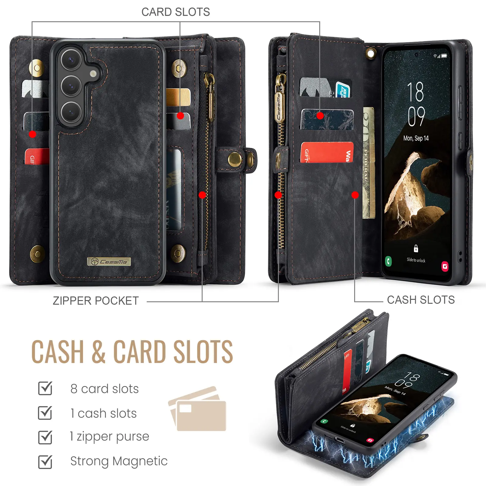 Multi-slot Plånboksfodral Samsung Galaxy S26 Grå