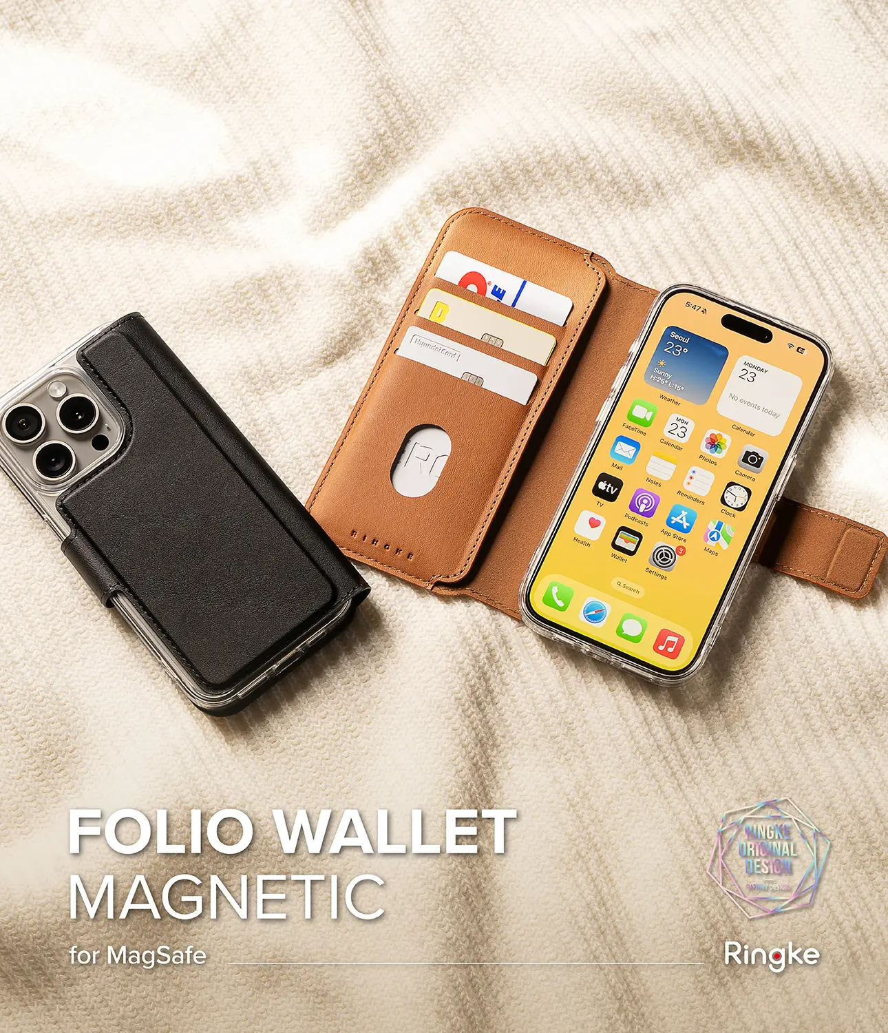 Folio Wallet Magnetic iPhone 14 Plus Brun