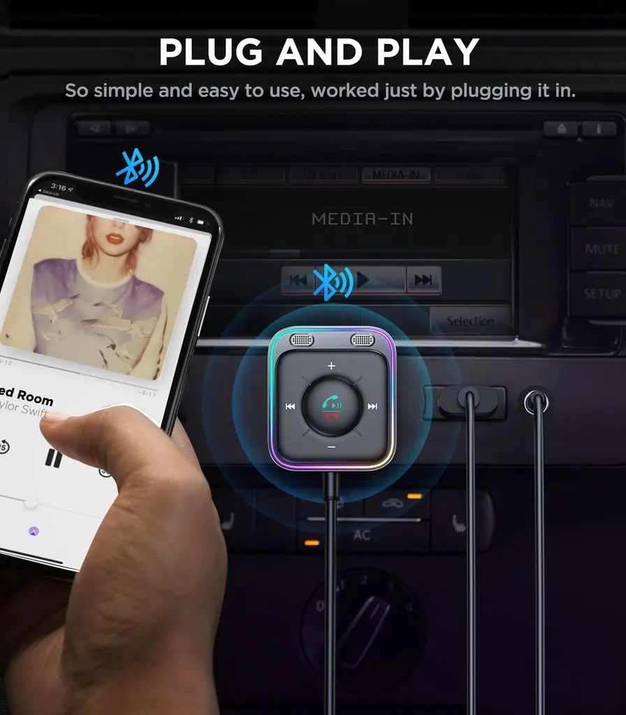 AUX Bluetooth-adapter Audio för bilen Svart