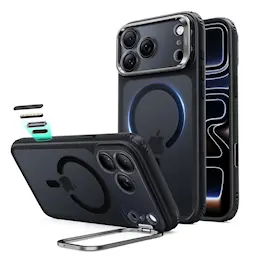iPhone 18 Pro Max Classic Hybrid-suojakuori MagSafe-tuella ja kickstandilla, Frosted Black