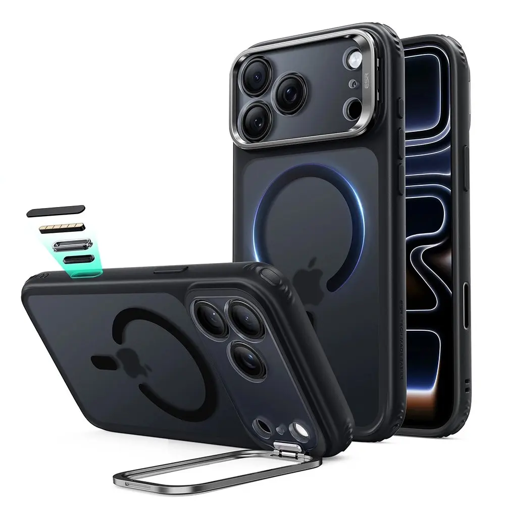 iPhone 17 Pro Classic Hybrid-suojakuori MagSafe-tuella ja kickstandilla, Frosted Black