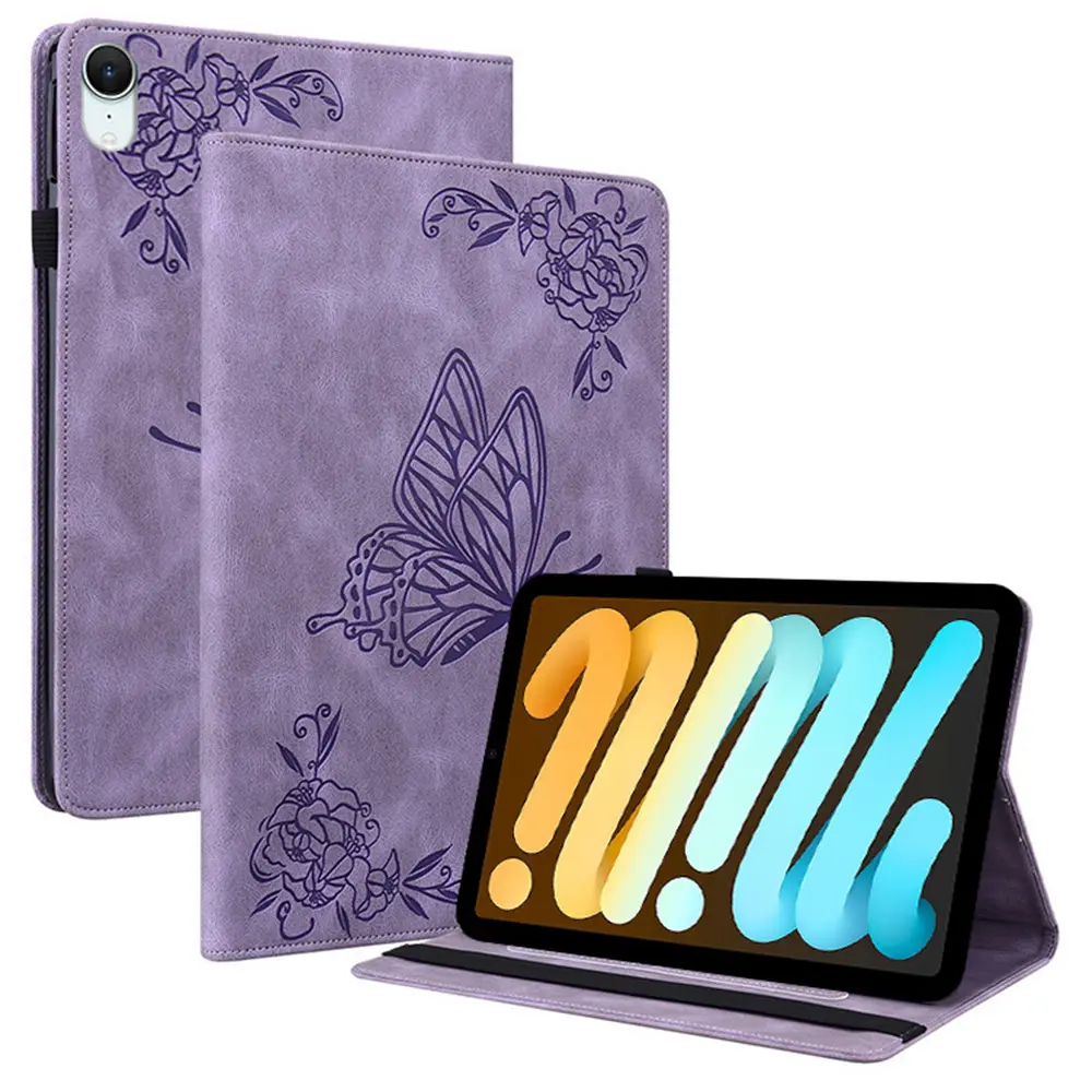 Læderetui Sommerfugle Apple iPad Mini 8th Gen (2026) Lilla