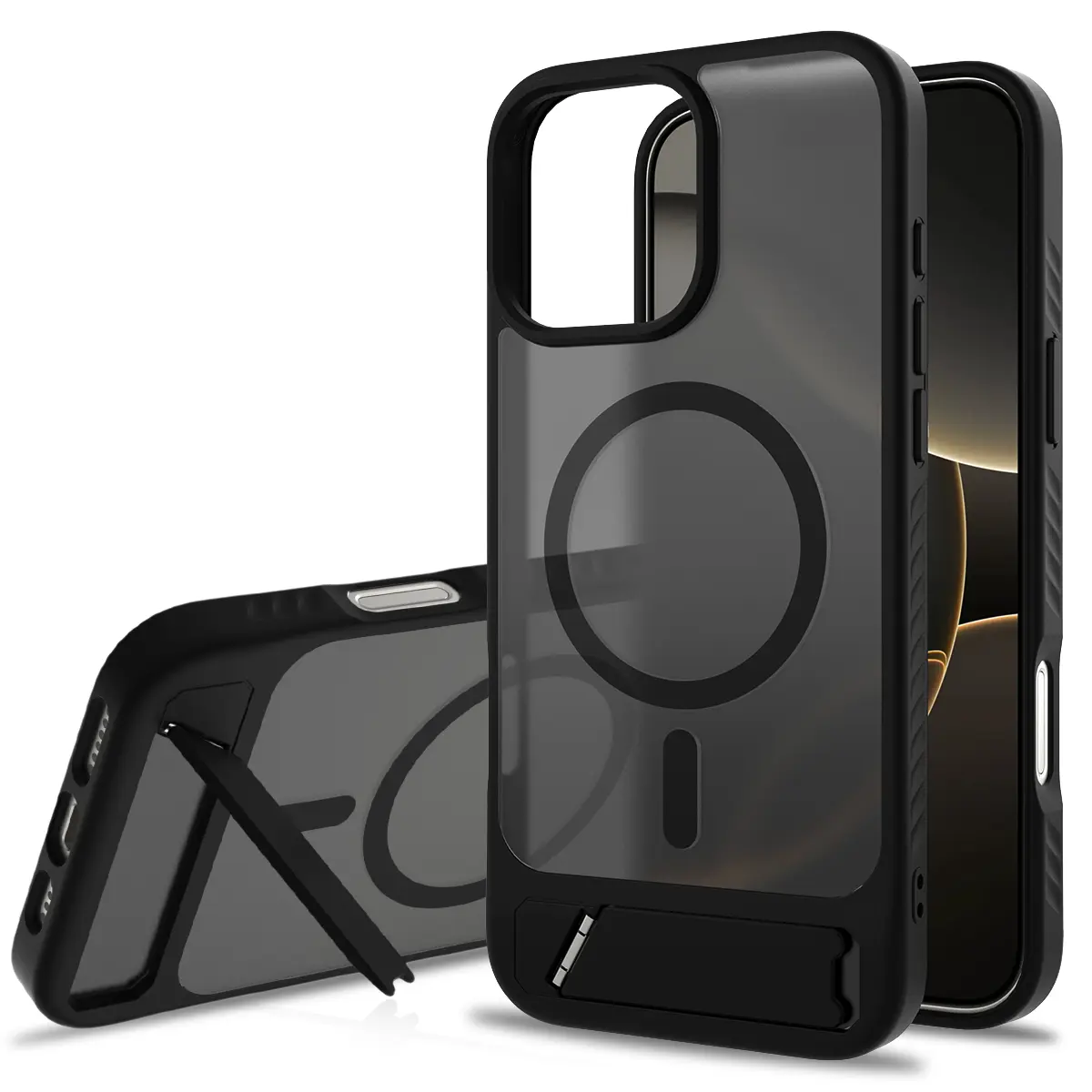 Magnetisk cover med stativ iPhone 16 Pro Max Sort