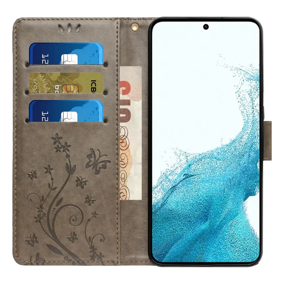 Läderfodral Fjärilar Samsung Galaxy S23 Grå