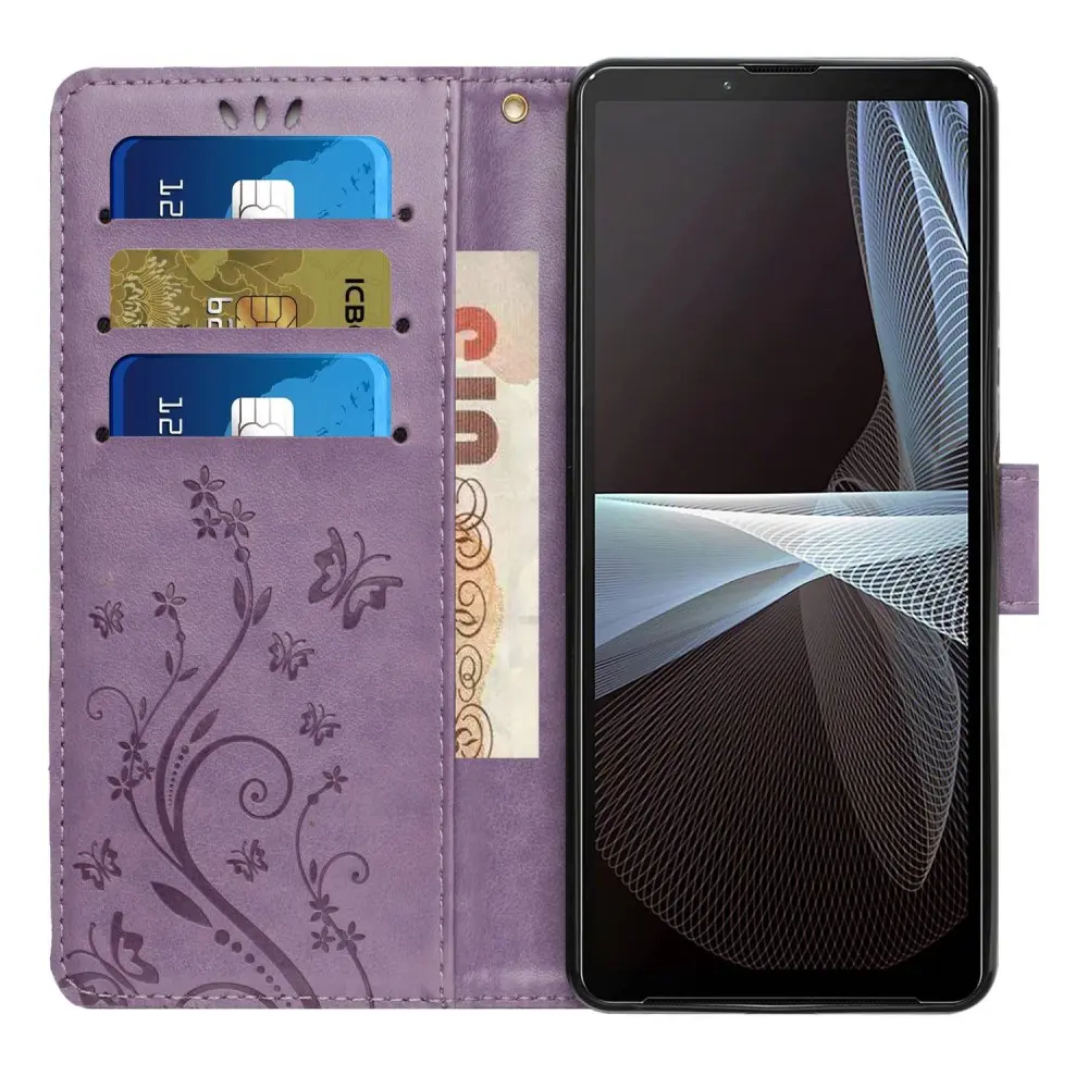 Läderfodral Fjärilar Sony Xperia 10 VI Lila