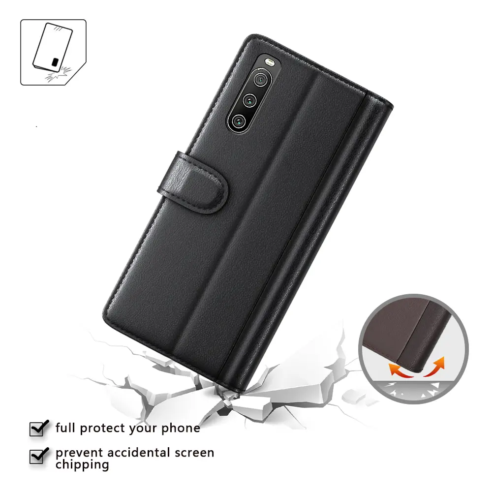 Äkta Läderfodral Sony Xperia 10 IV Svart