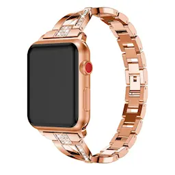 Apple Watch SE 44mm Smalt kædearmbånd med glitrende sten, Rose guld