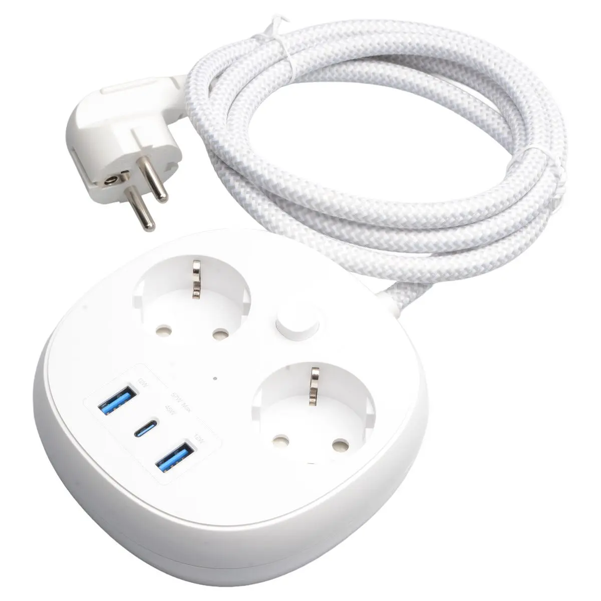 Grenuttag 2-vägs med USB-C + 2x USB-A 1.5m Vit