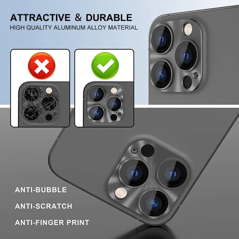 Kameraskydd Aluminium + Härdat Glas iPhone 14 Pro Max svart