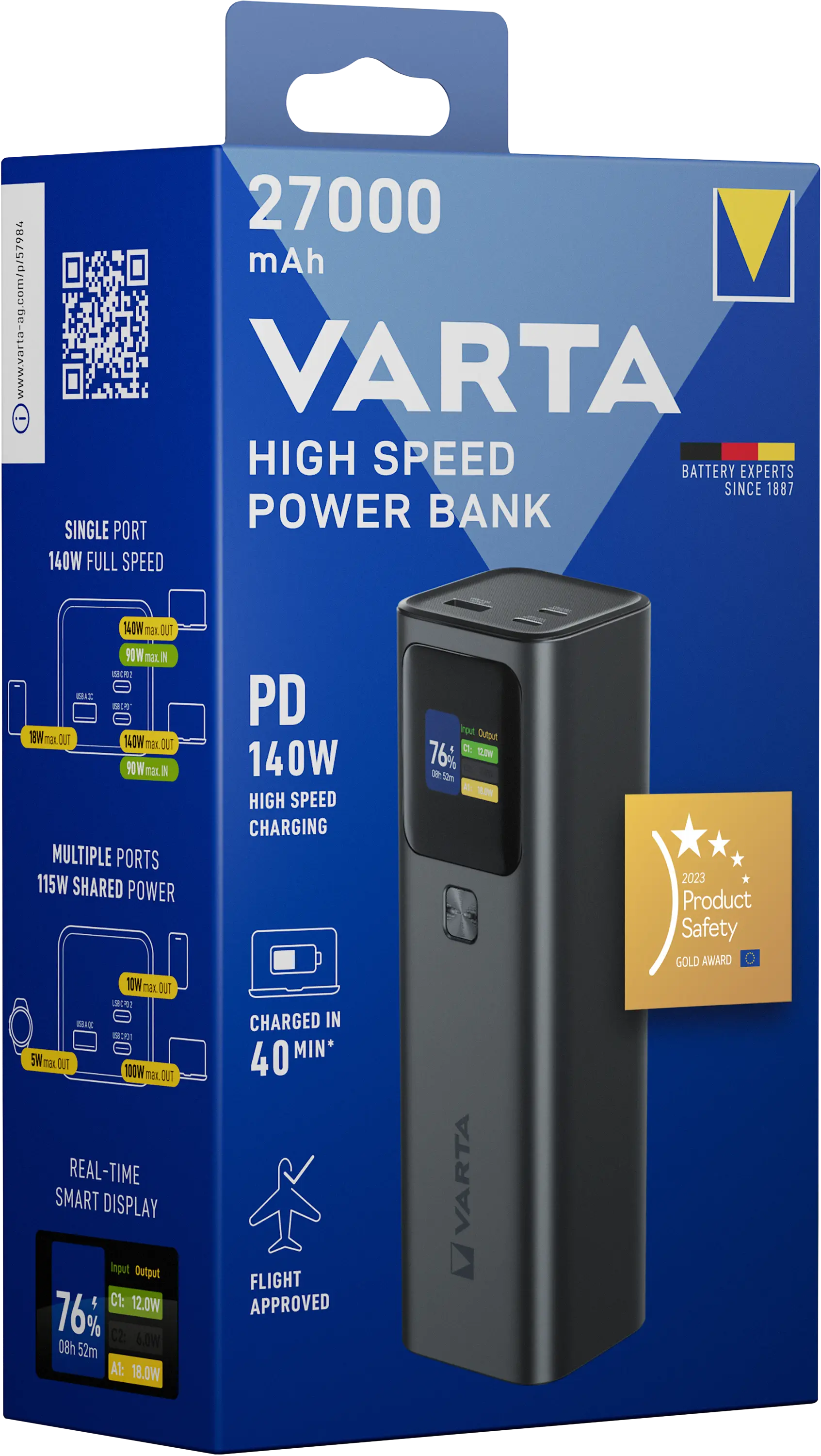 High Capacity Powerbank 27000mAh PD 140W Svart