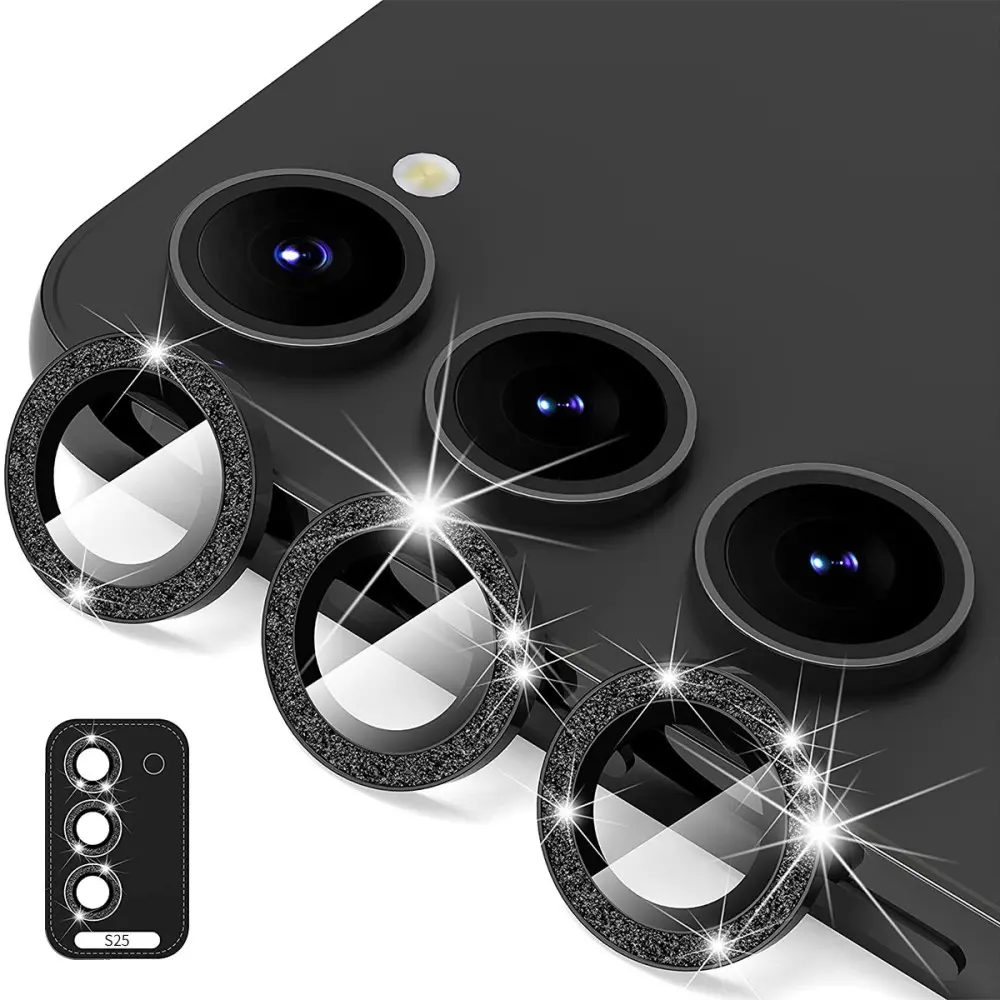 Glitter Linsebeskytter Aluminium Samsung Galaxy S25 Sort