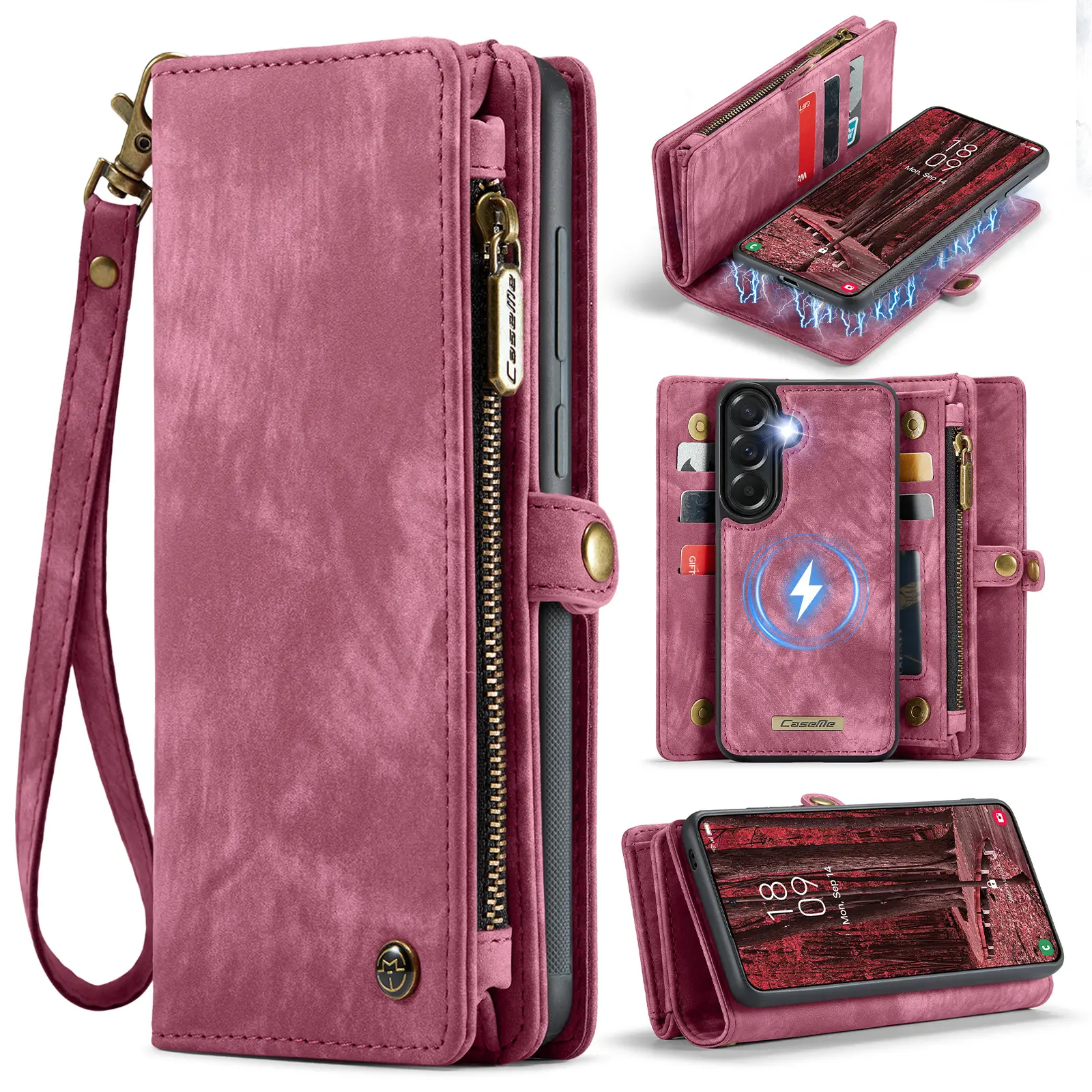 Samsung Galaxy A57 Rummeligt pungetui med mange kortholdere, Rød