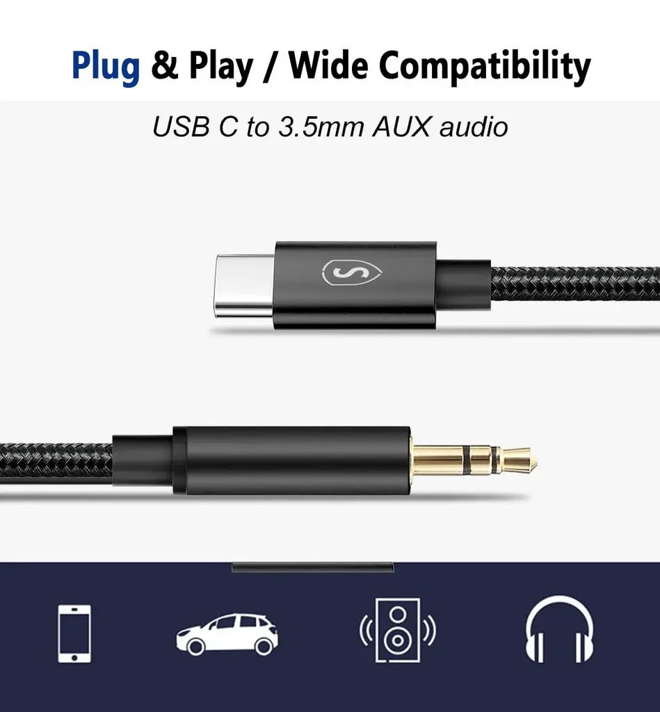 Ljudkabel USB-C till AUX 3.5mm 1m Svart