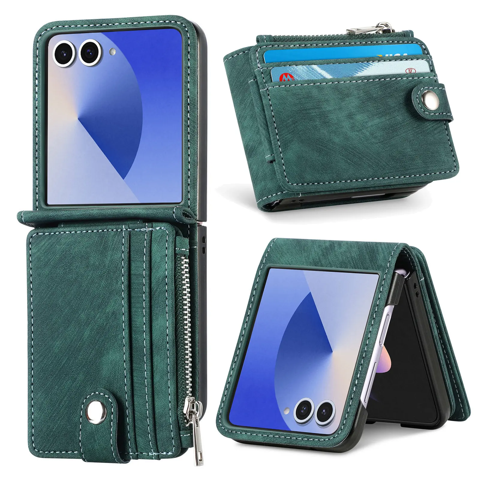 Zipper Multi-Slot Mobiltaske Samsung Galaxy Z Flip 7 Grøn