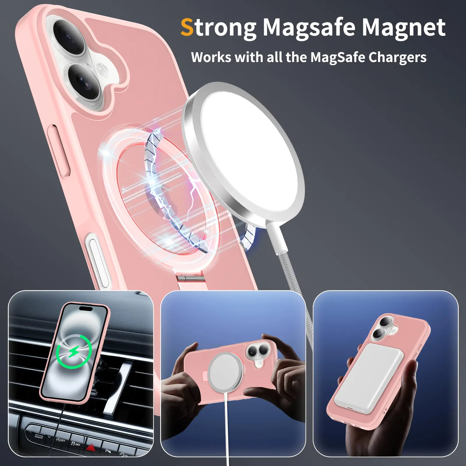 Hybridskal Magnetic Ring iPhone 16 Rosa