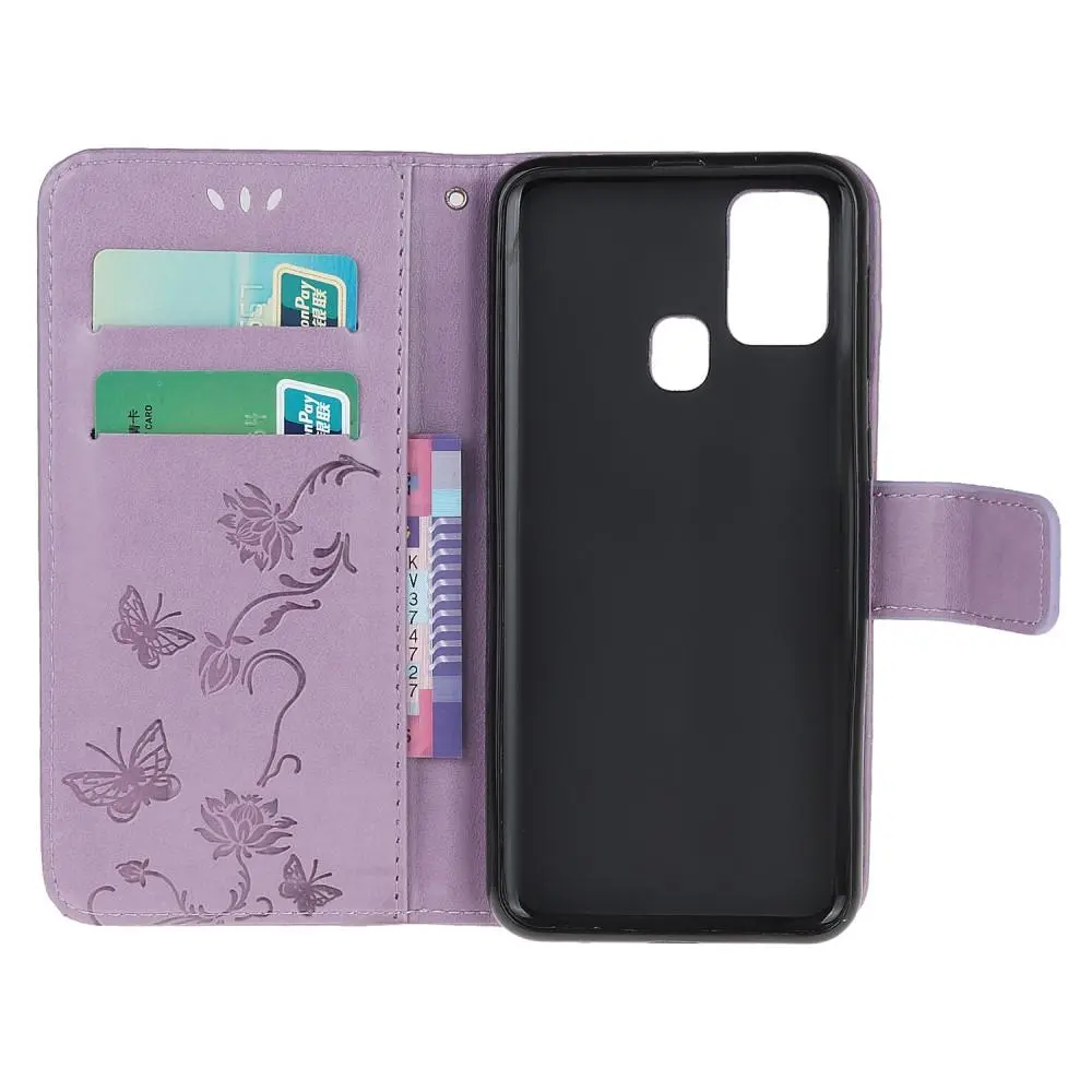 Läderfodral Fjärilar Samsung Galaxy A21s Lila