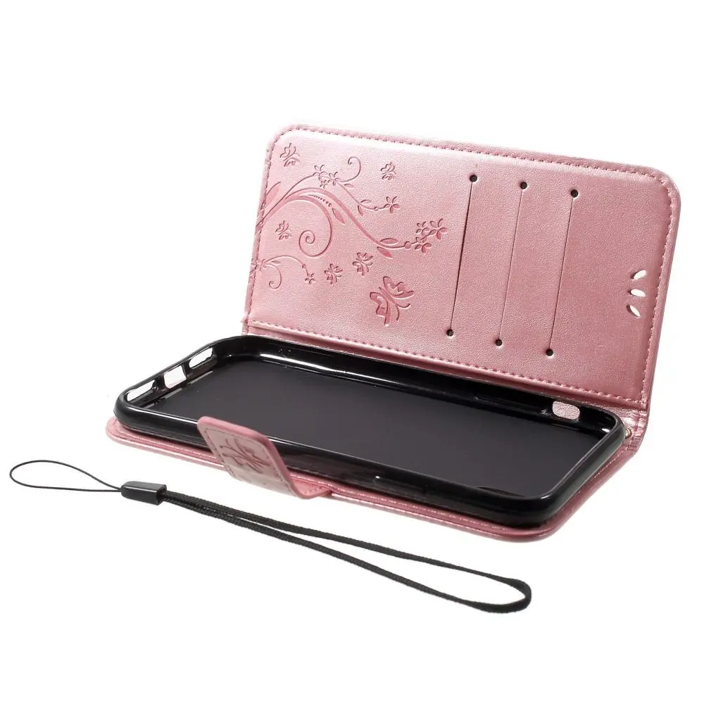 Läderfodral Fjärilar iPhone Xr Roséguld