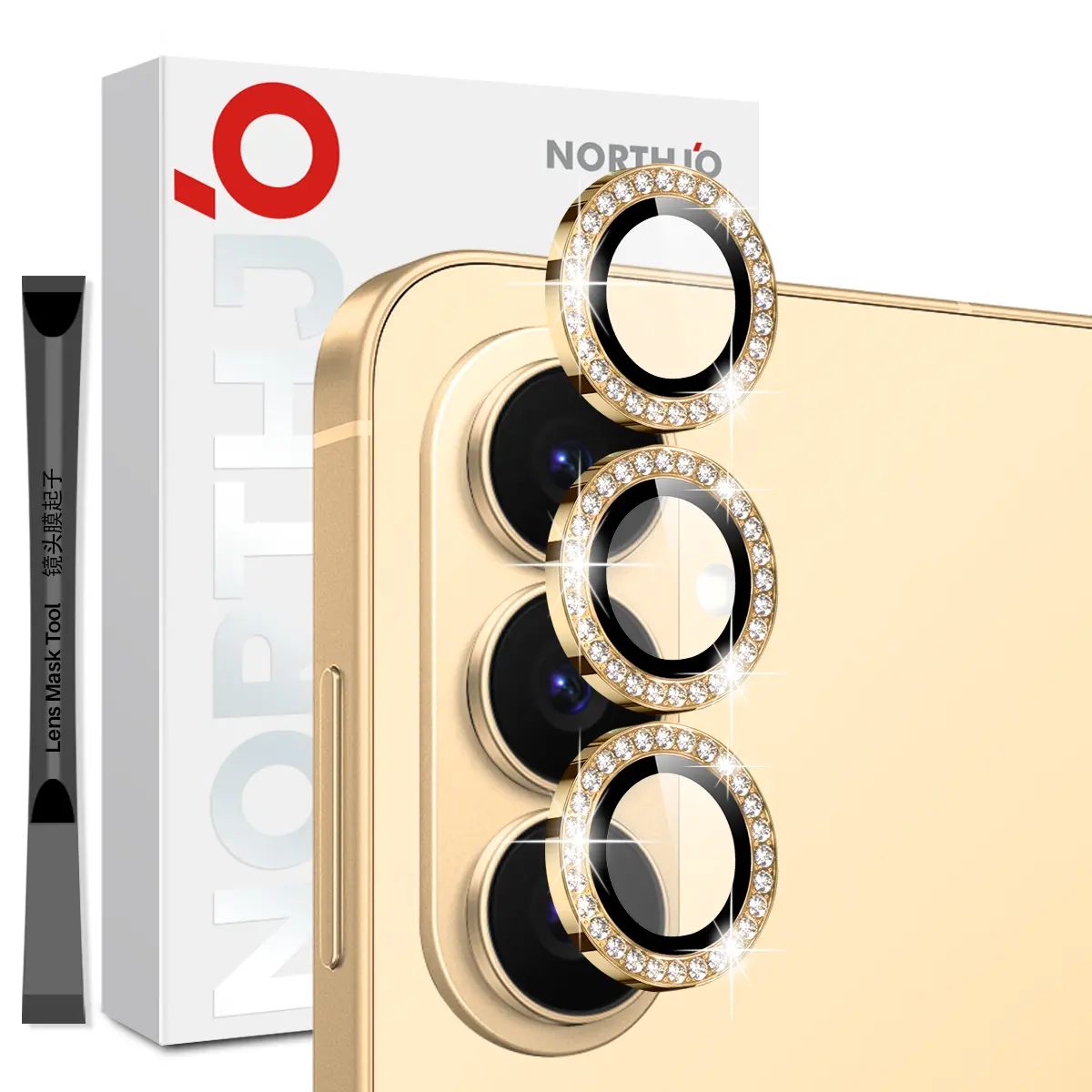 Linsebeskytter Rhinestone Hærdet Glas Samsung Galaxy S26 Guld