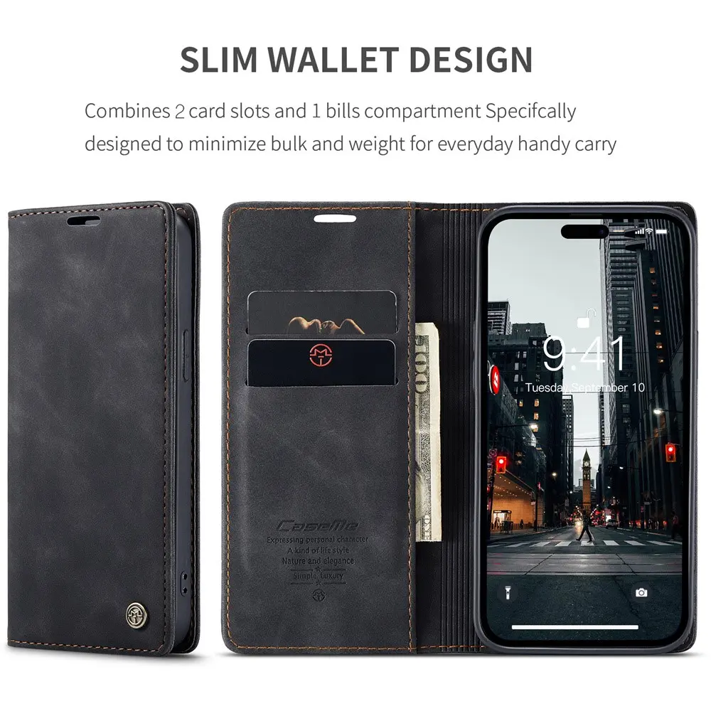 Slim Plånboksfodral iPhone 15 Pro Svart