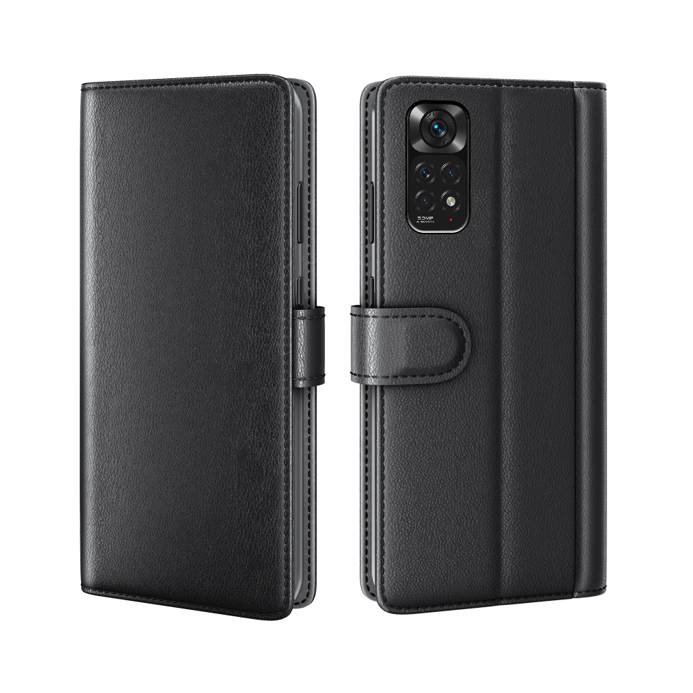 Ekte Lærveske Xiaomi Redmi Note 11 Pro Svart - Stilfullt lommeboketui med plass for sedler og kort