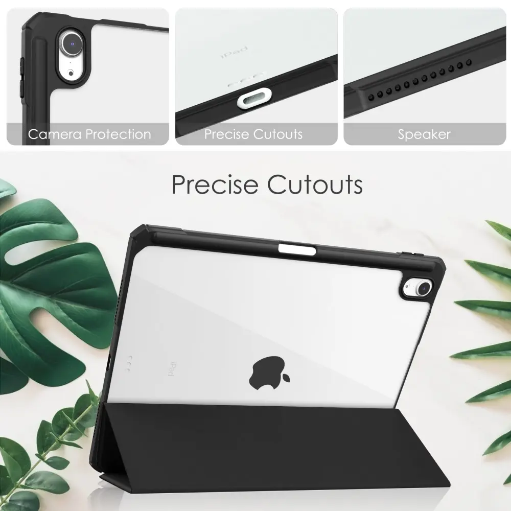 Apple iPad Air 11 7th Gen (2025) Fodral Tri-fold med Pencil-hållare Svart/transparent