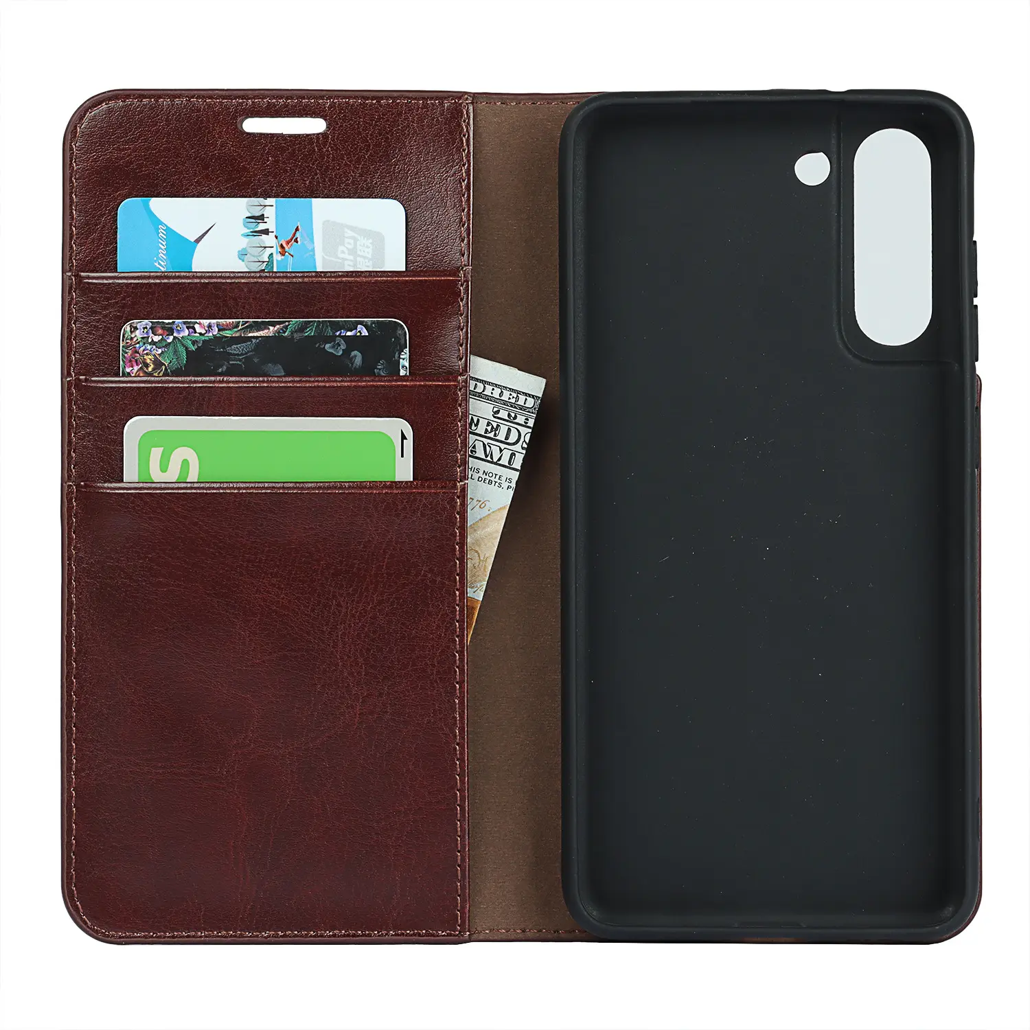 Mobilfodral Äkta Läder Samsung Galaxy S21 Mörkbrun