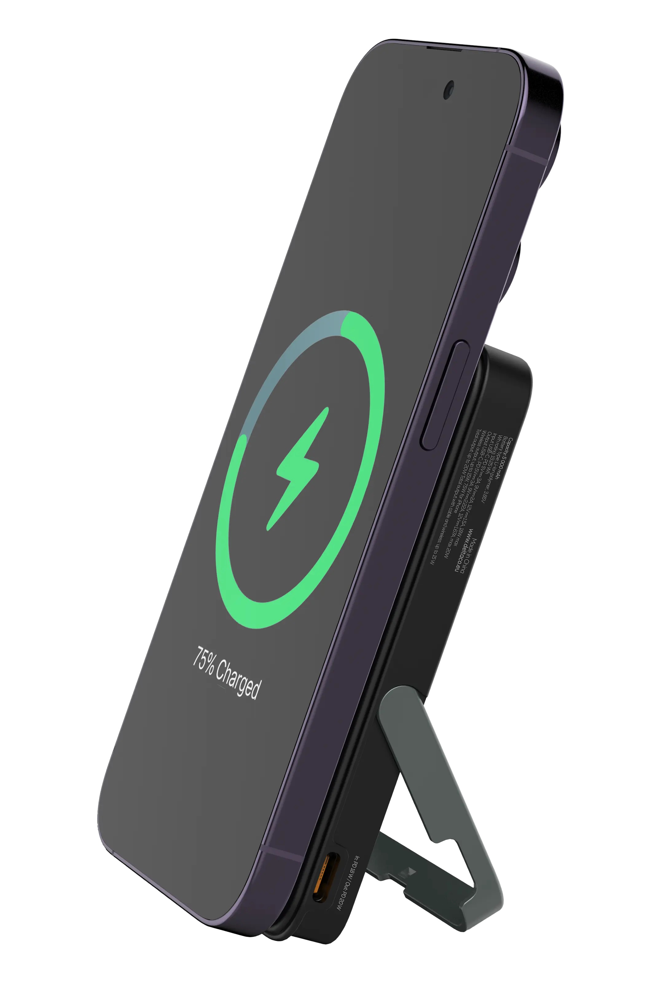 Magnetisk trådlös powerbank med stativ PD 20W 5000 mAh Svart
