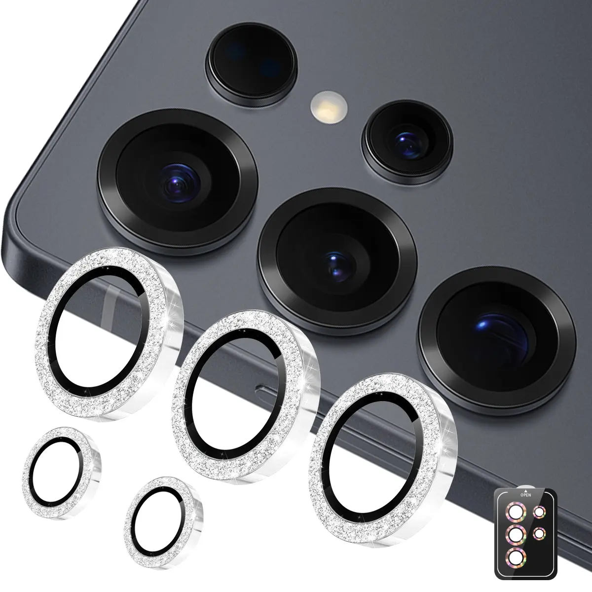 Glitter Linsebeskytter Aluminium Samsung Galaxy S26 Ultra Sølv