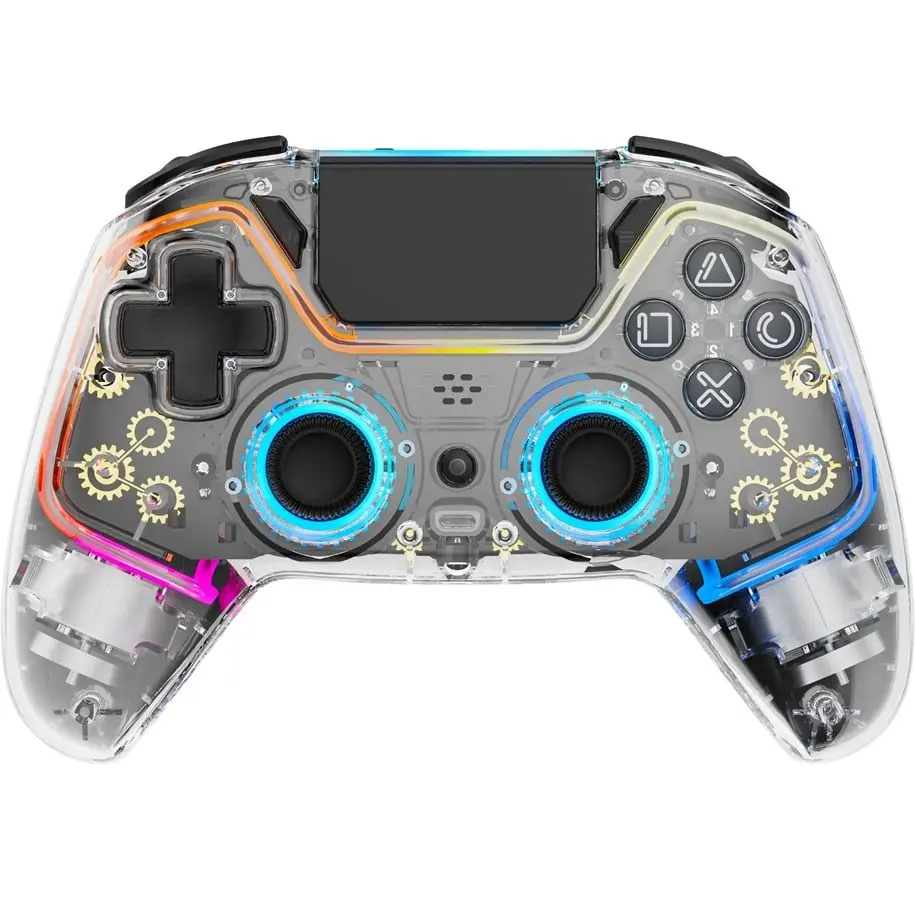 Trådløs PS4 Pro-kontroller med RGB, touchpad og 2 makroknapper, Gjennomsiktig